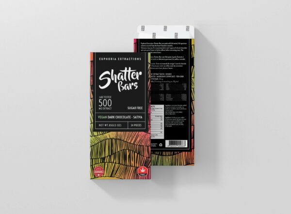 Euphoria Extractions – Shatter Bars – Vegan Dark Chocolate (Sugar Free) – Sativa – 500mg THC | Herbarium Canada